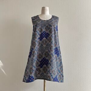 handmade blue orange abstract paisley print mini/midi sleeveless dress